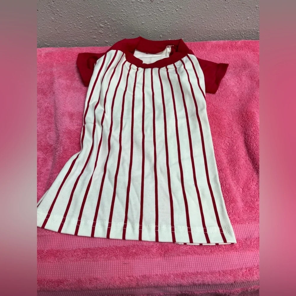 Red and White Baseball Striped Dog Shirt